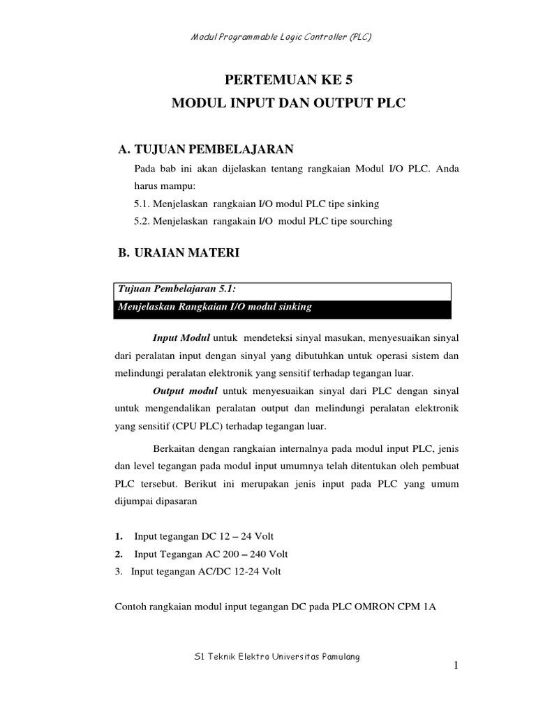 PERTEMUAN KE-5 MODUL INPUT DAN OUTPUT PLC | PDF