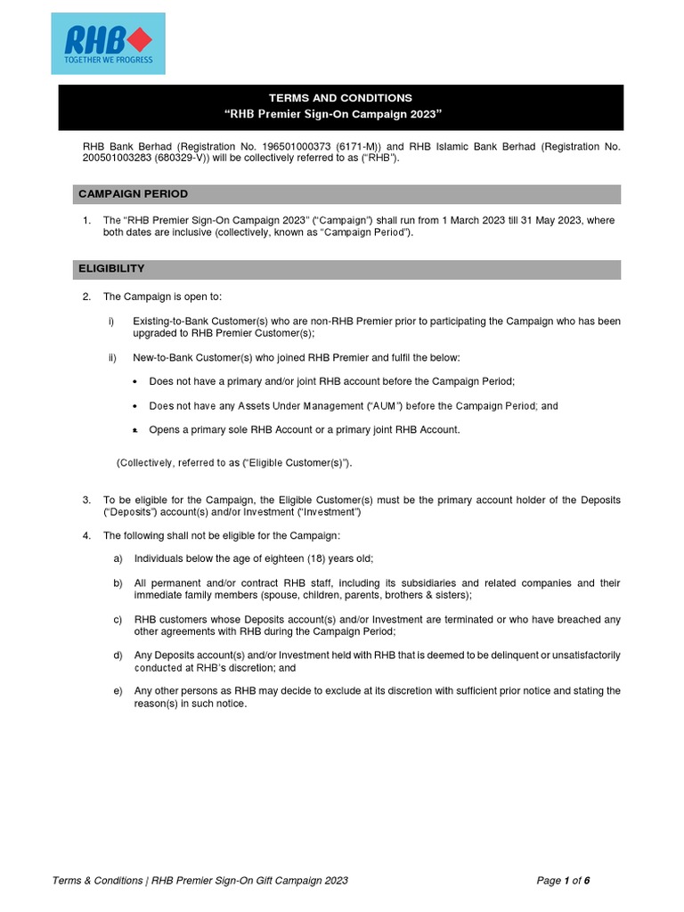 TNC RHB Premier Sign On Campaign | PDF | Financial Services | Economies