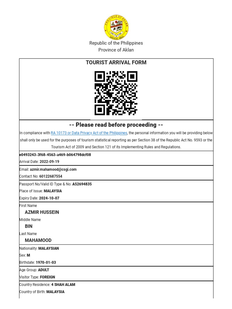 tourist registration form boracay