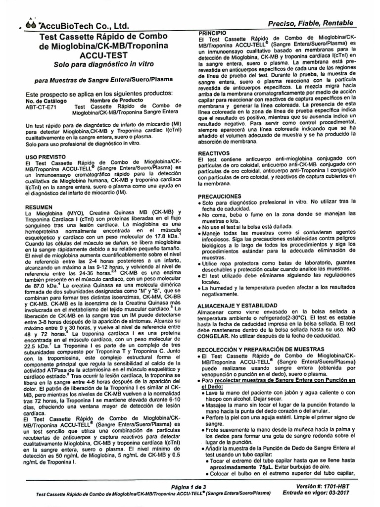 Cassette Rápido Combo de Mioglobina-Ck-Mb-Troponina | PDF