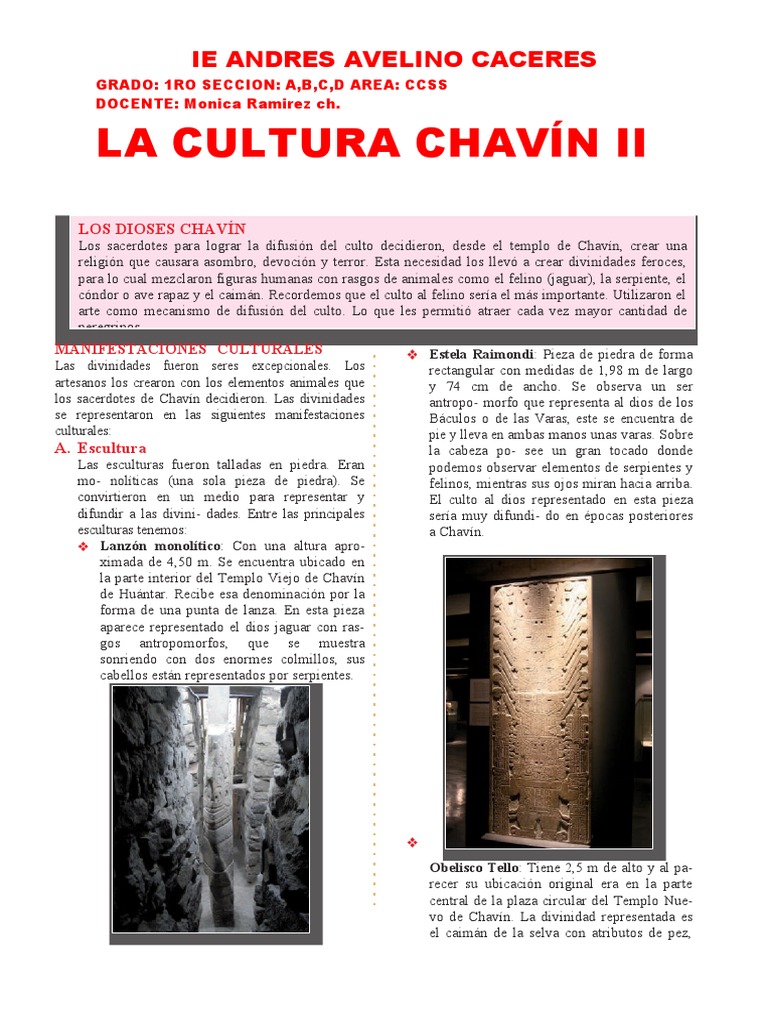 Manifestaciones Culturales de La Cultura Chavín para Primer Grado de ...