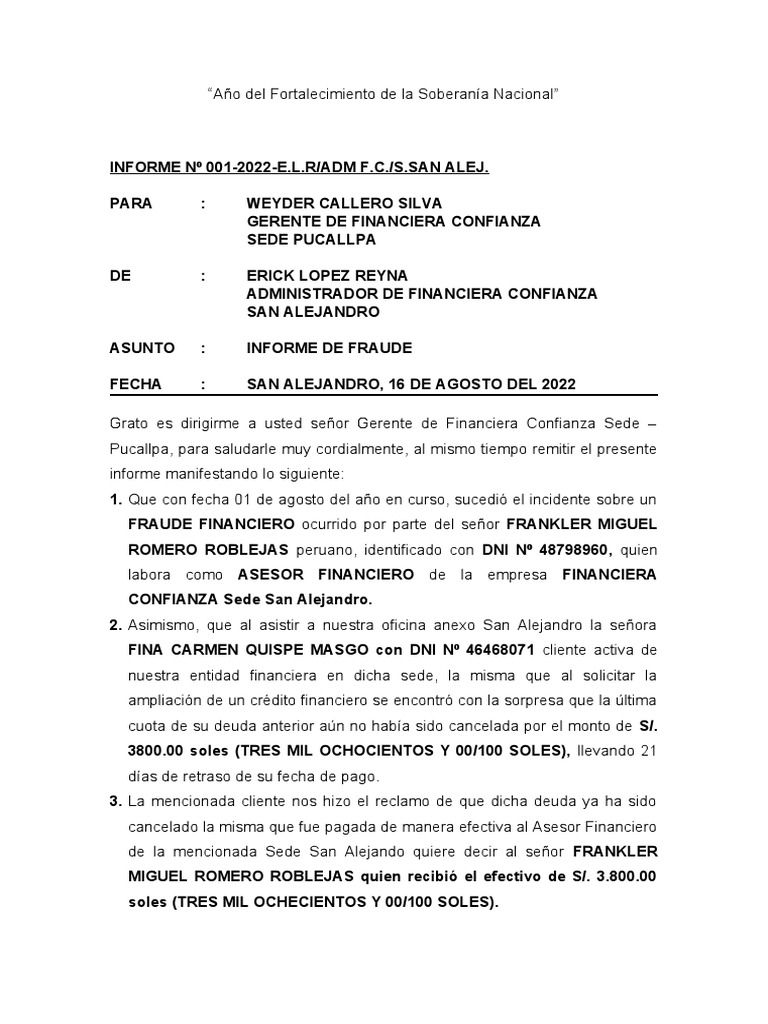 Informe de Fraude y Declaracion Jurada | PDF