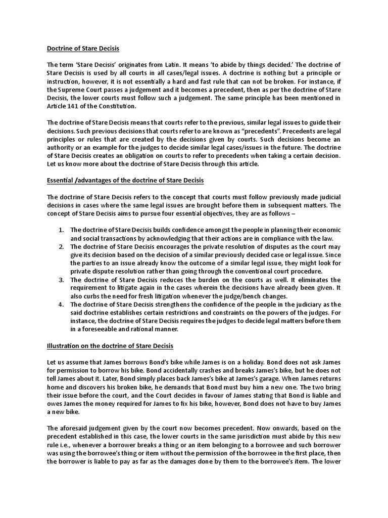 Doctrine of Stare Decisis PDF Precedent Common Law
