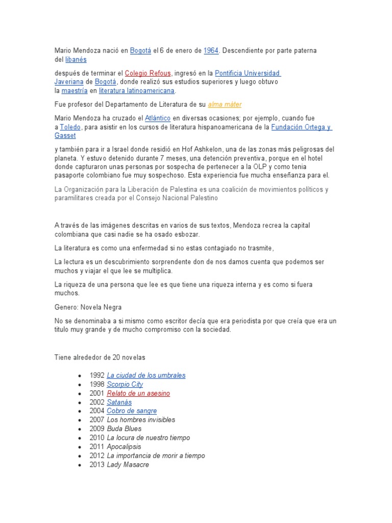 Mario Mendoza Nació en | PDF