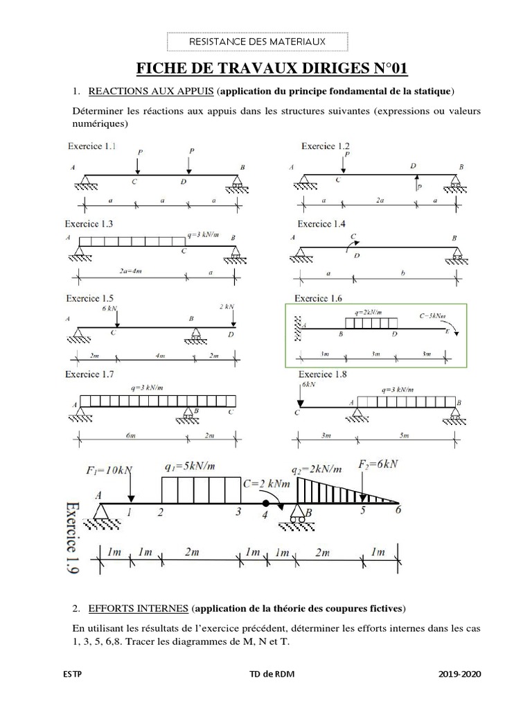Fiche de TD 1 | PDF | Résistance des matériaux | Flexion (matériau)