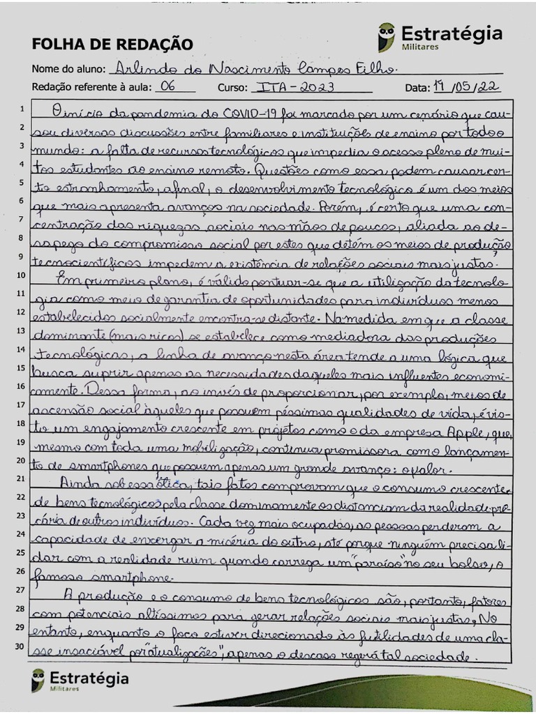 Redação - ITA - Arlindo Filho N° 6 | PDF