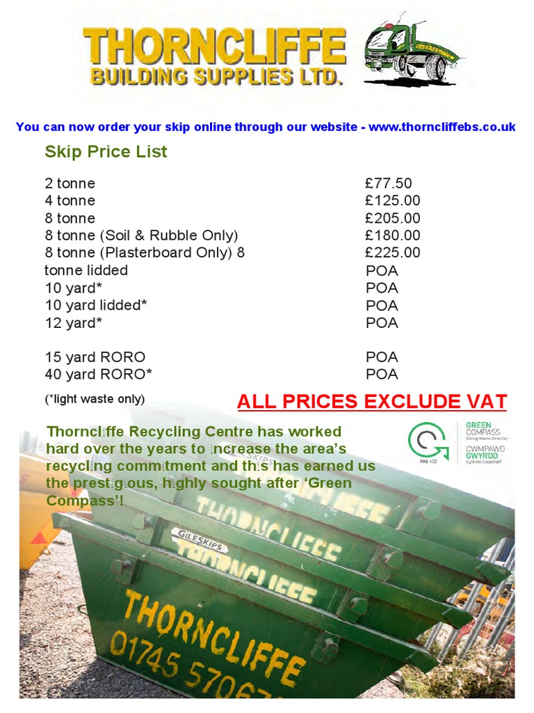 Skips Price List 0422 PDF Recycling Waste