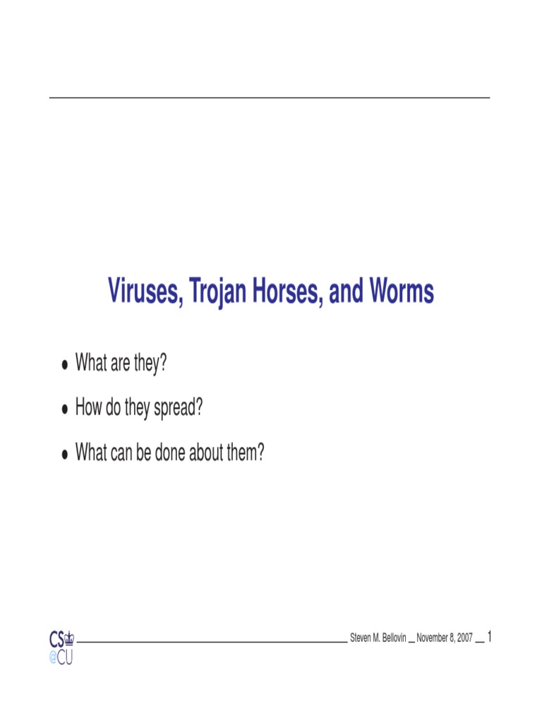 Viruses, Trojan Horses, and Worms What Are They? How Do They Spread