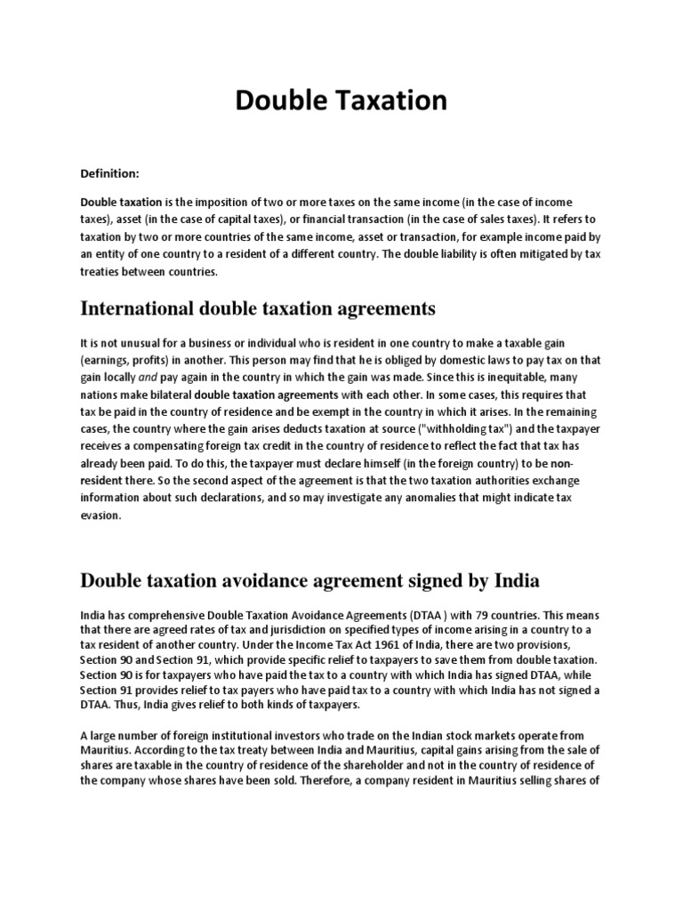 International Double Taxation Agreements | PDF | Double Taxation ...