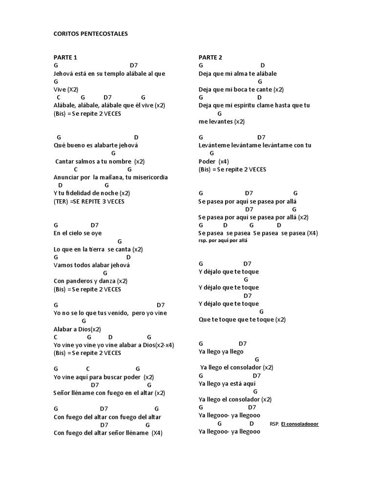 Coritos Pentecostales: Letra y Acordes | PDF | Antologías | Himnos ...
