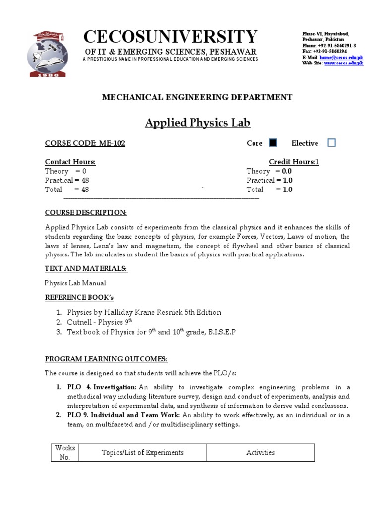Applied Physics Lab | PDF | Force | Experiment