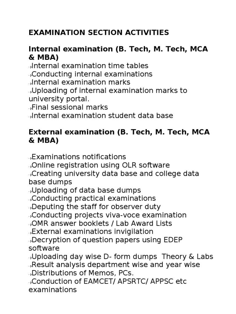 Examination Section Activities | PDF | Computing | Computing And ...