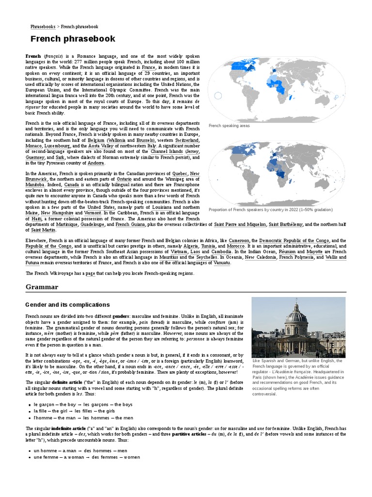 French Phrasebook PDF French Language Grammatical Gender