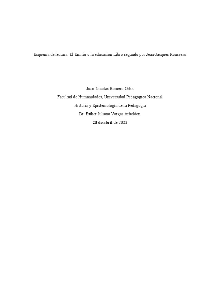 Esquema de Lectura El Emilio o La Educación Libro Segundo Por Jean ...