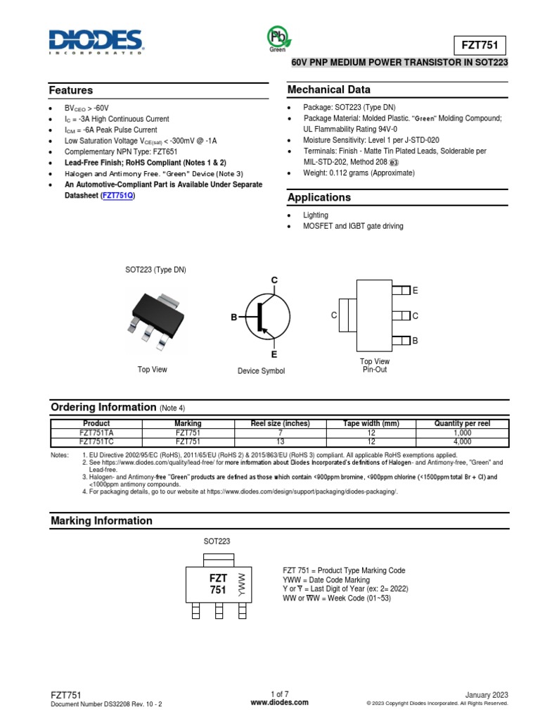 FZT751 | PDF | Electrostatic Discharge | Bipolar Junction Transistor