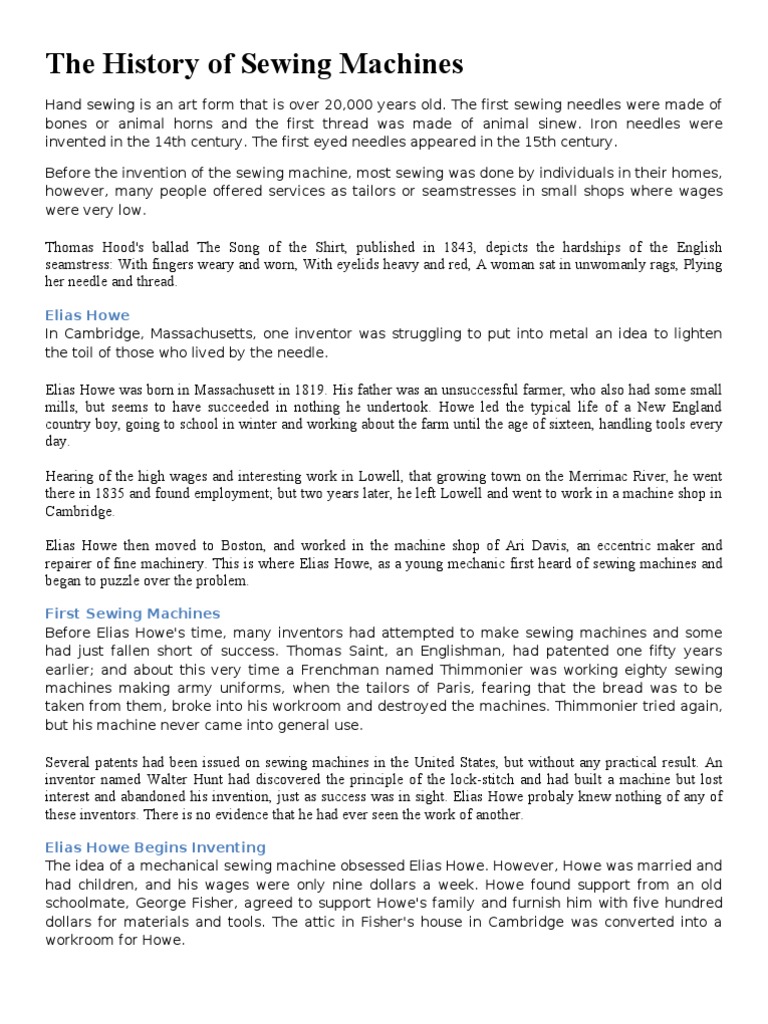 The History of Sewing Machines PDF Sewing Machine Sewing