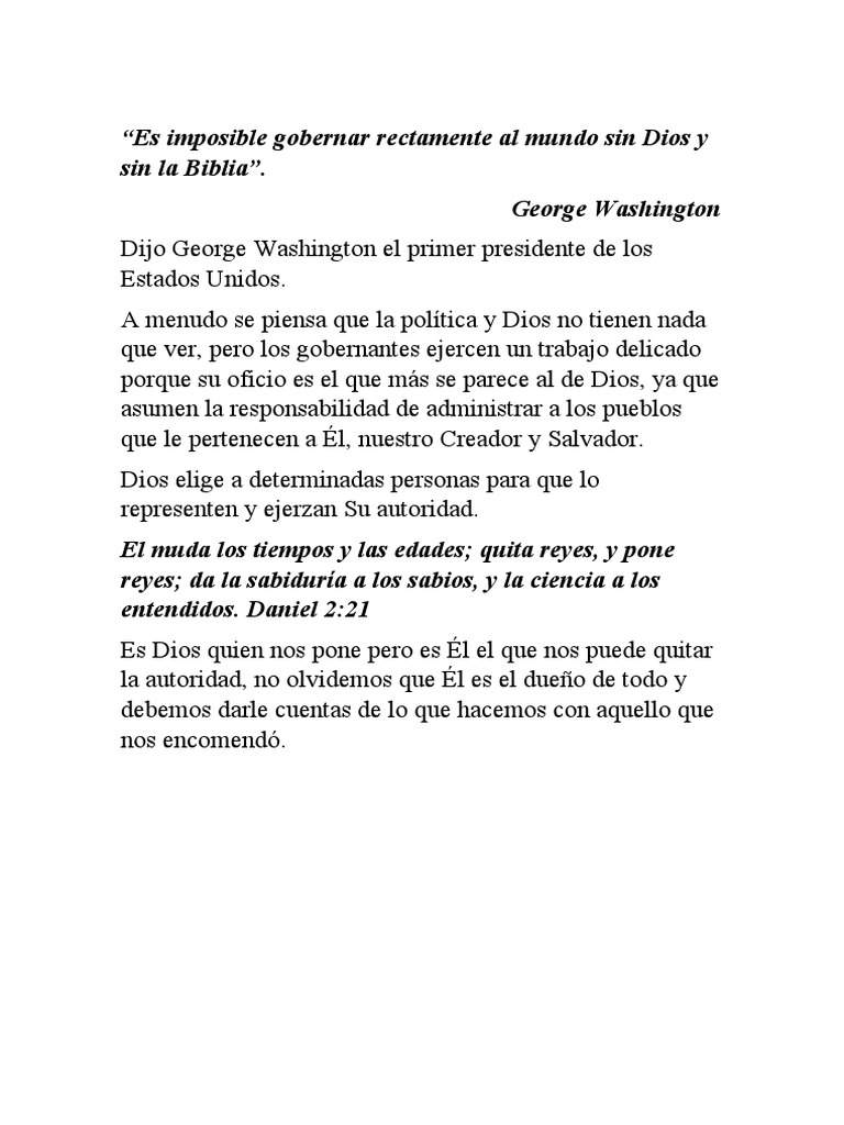 Gobernar sin Dios y la Biblia es imposible | PDF
