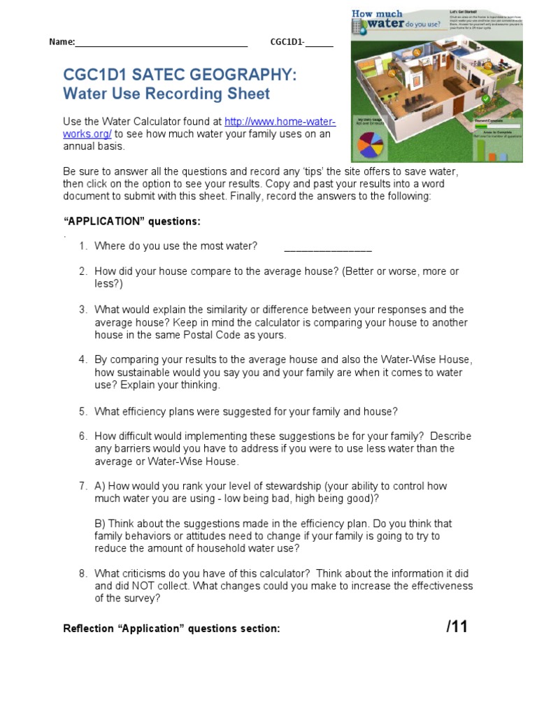 UNIT 2 3 CGC1D1 Water Use Calculator Recording Sheet APPLIC (3) PDF