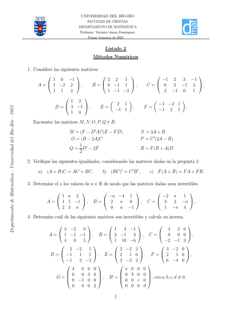 Métodos Numéricos en Matrices y Normas | PDF | Teoría de la matriz ...