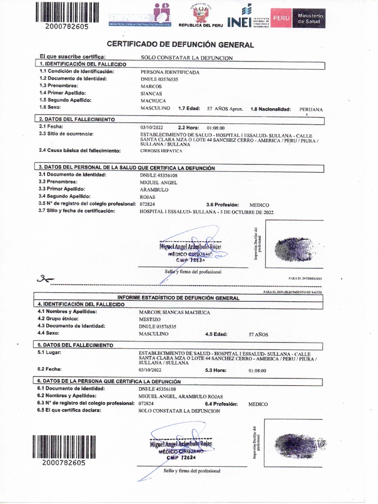Certificado de Defuncion PDF