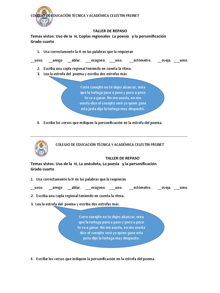 Taller de Repaso para 4º Grado | PDF