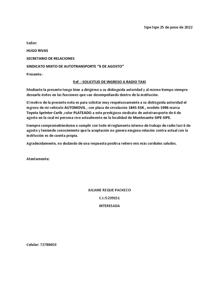 Carta de Solicitud | PDF