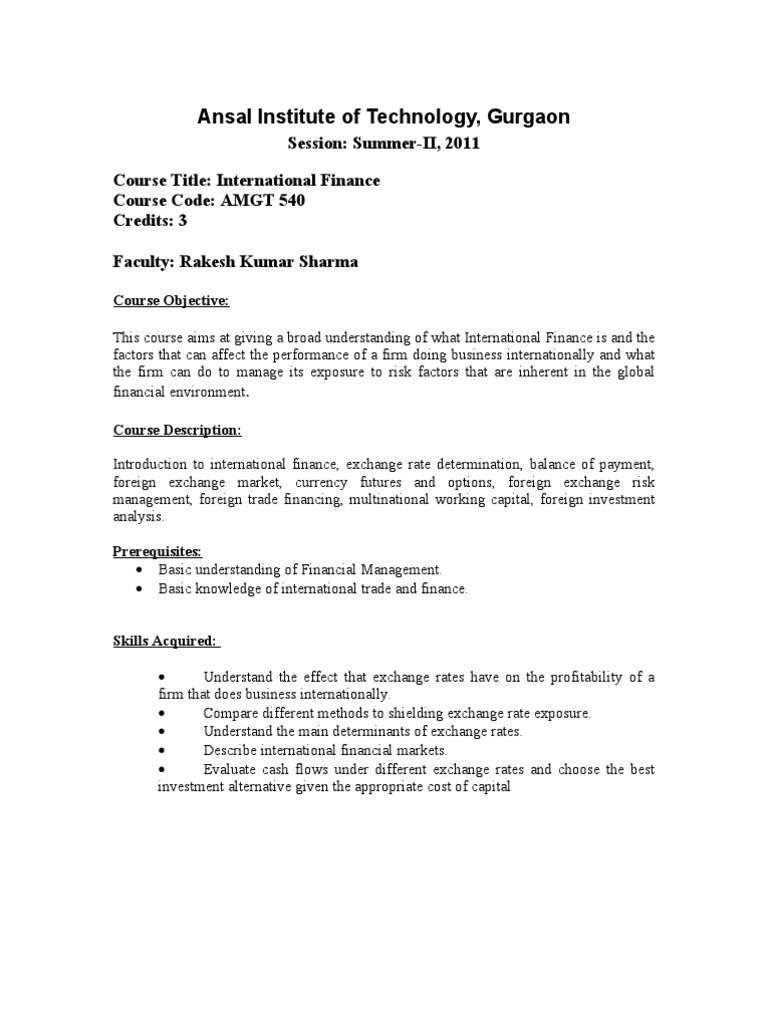 Amgt 540 International Finance 1 Exchange Rate Foreign Exchange - 