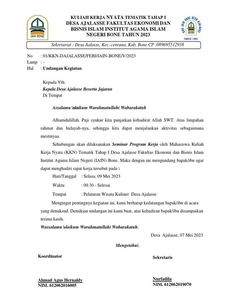 Surat Undangan Seminar Proker | PDF