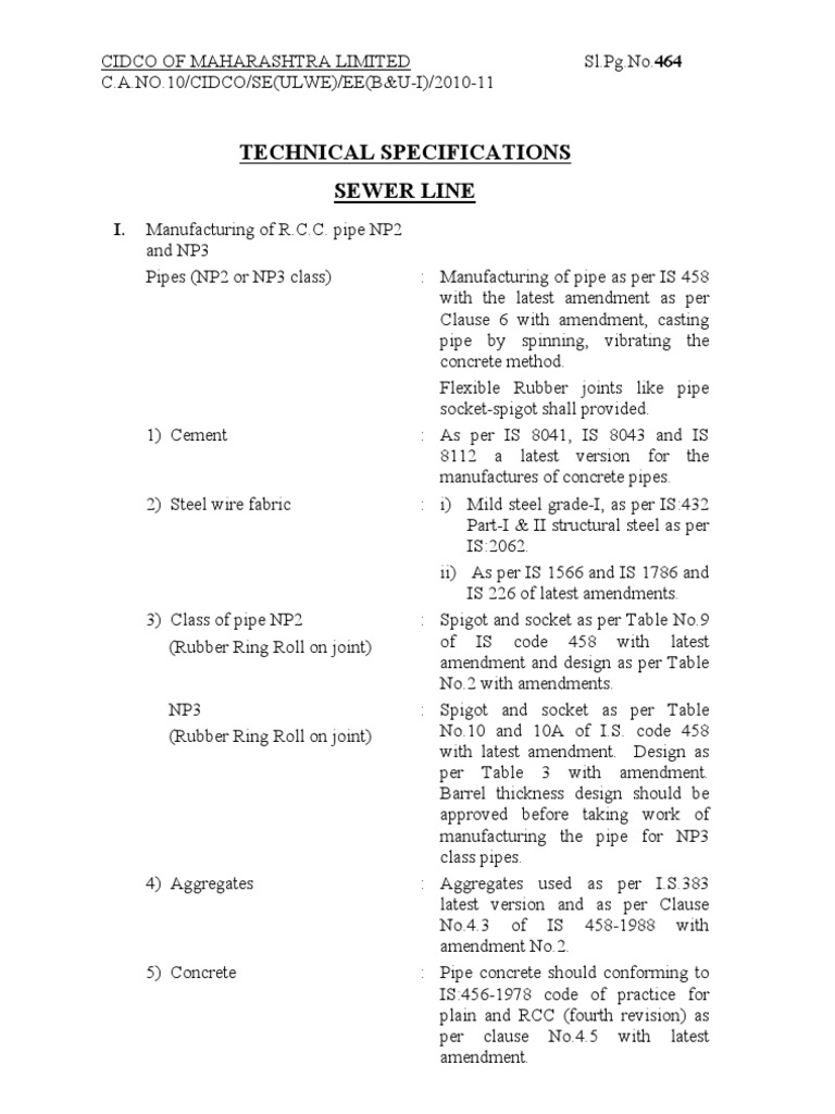 Specification Sanitary Sewer Concrete