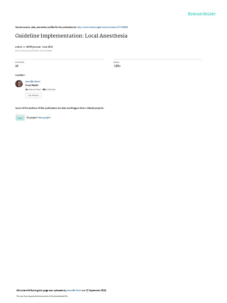 Guideline Implementation Local Anesthesia PDF Anesthesia Nursing