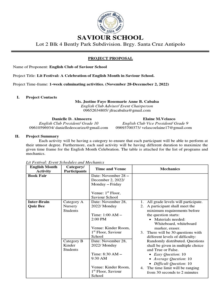 Saviour School Lit Festival Proposal | PDF | Choir | Nonverbal ...