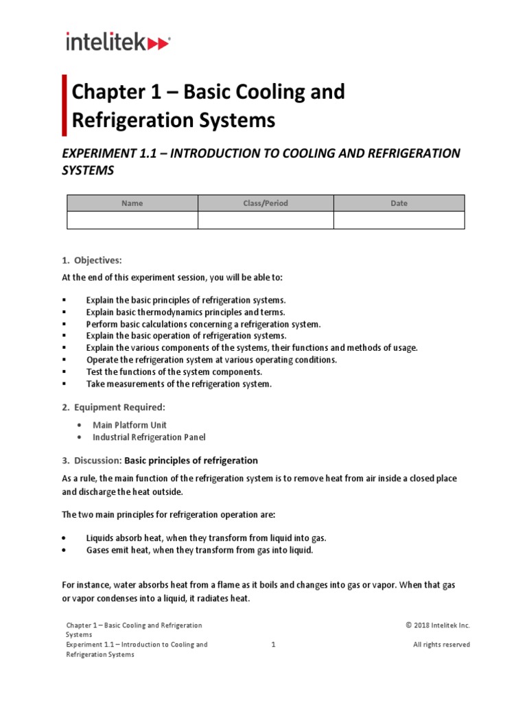 Refrigeration Experiment 1.1 v1 PDF Refrigeration Air Conditioning