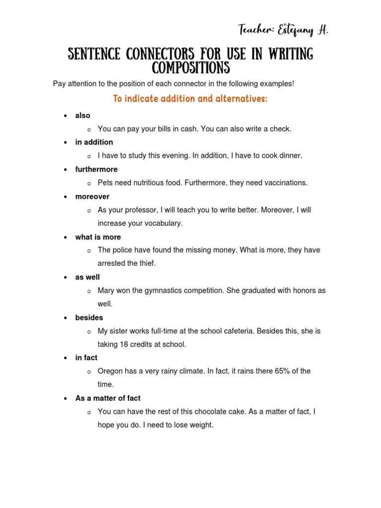 List of Connectors With Examples | PDF