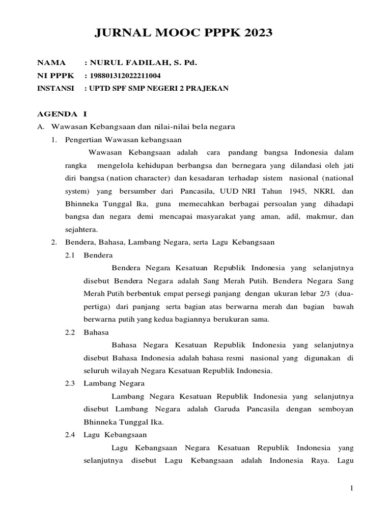 Fadil Jurnal Mooc PPPK 2023 10 Lembar | PDF