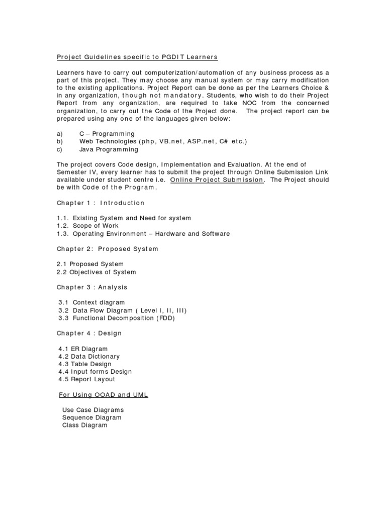 PGDIT Project Guidelines for Learners | PDF