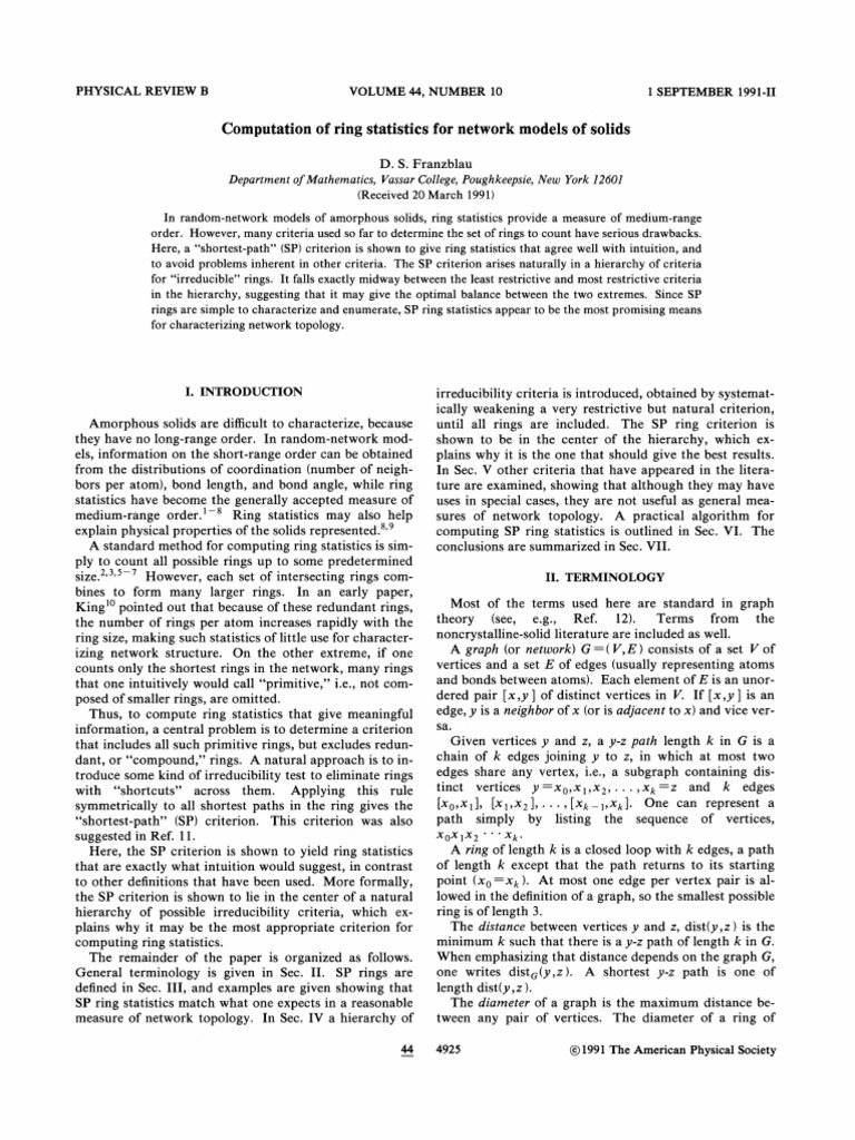 Computation of Ring Statistics For Network Models of Solids | PDF ...