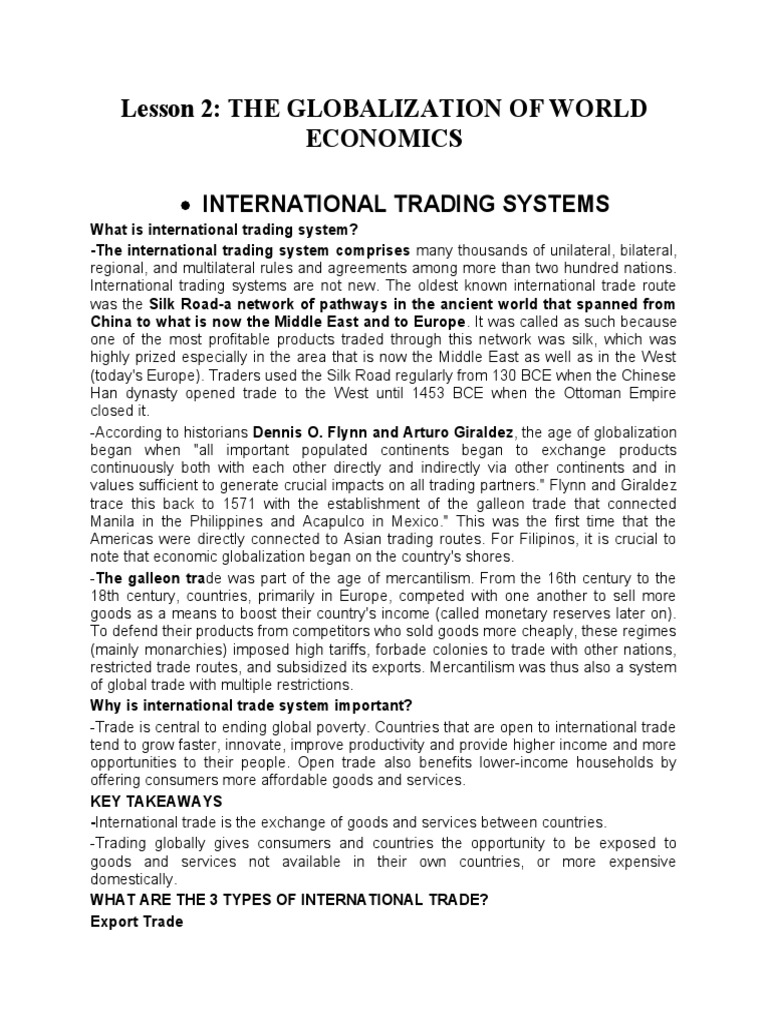 Lesson 2 The Globalization Of World Economics Pdf Bretton Woods