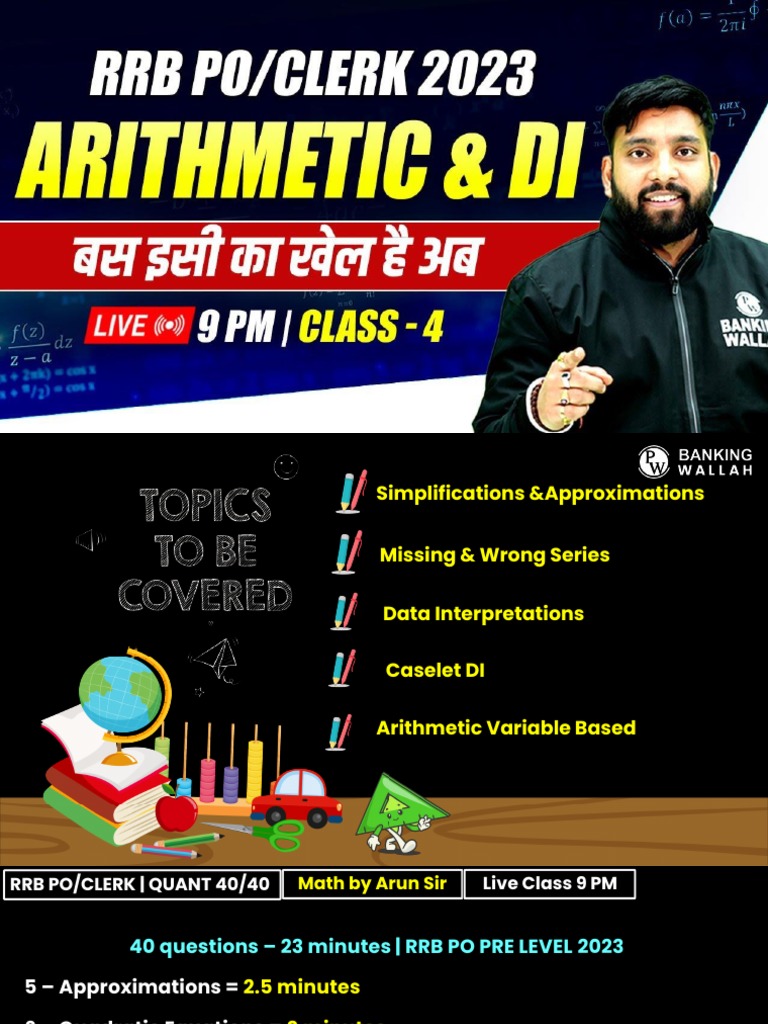 RRB Po Clerk 2023 - Class - 4 - Maths by Arun Sir | PDF