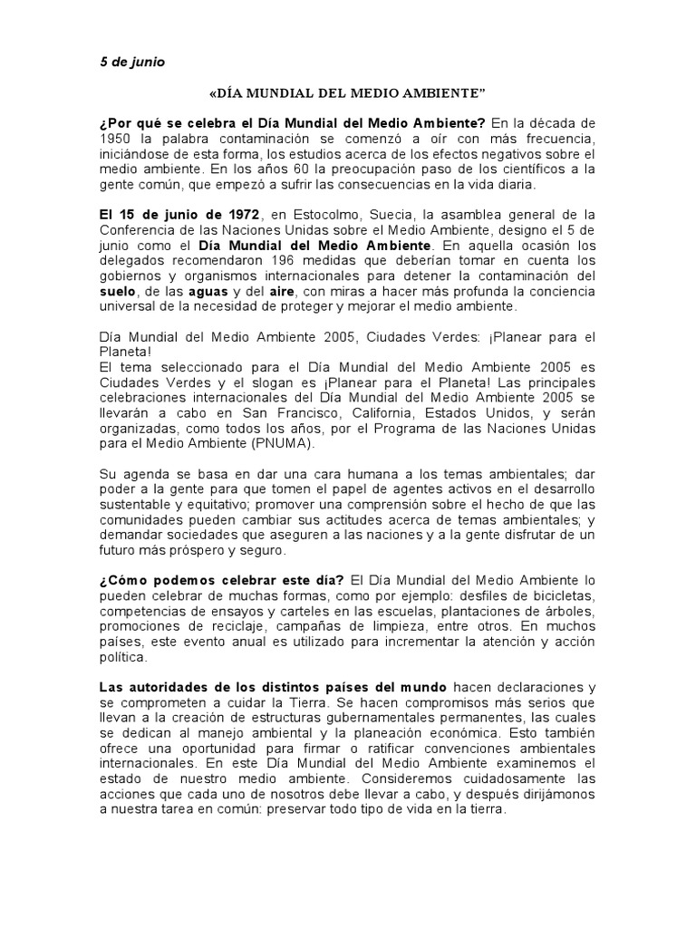 5 de Junio Dia Del Medio Ambiente | PDF | Entorno natural | Naturaleza