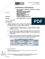 RESOLUCIÓN FINAL #0023-2022/CC1: Sancion: Banco Bbva Perú S.A.: 14,50 Uit