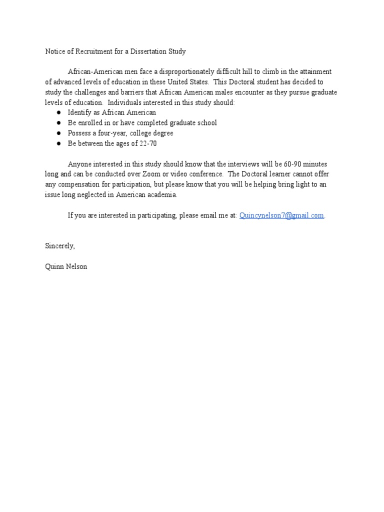 Notice of Recruitment for a Dissertation Study | PDF