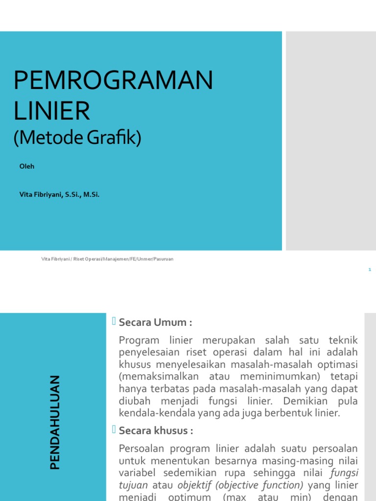 Materi 4 Riset Operasi 20212022 Pemrograman Linier Metode Grafik Pdf