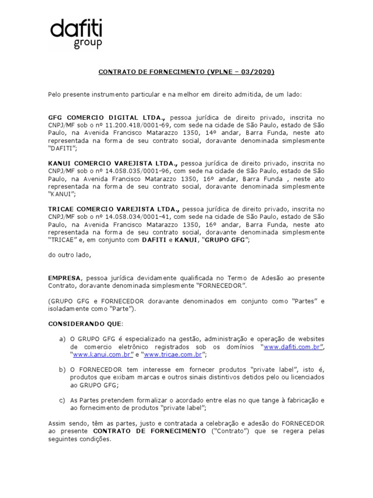 Contrato de Fornecimento de Produtos Private Label | PDF | Propriedade ...