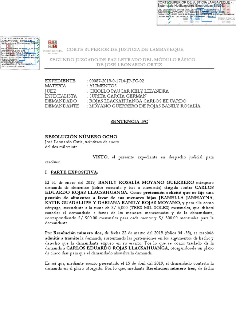 Sentencia Alimentos | PDF | Pensión alimenticia | Justicia