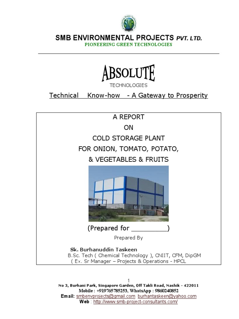 Cold Storage Plant Project Report | PDF | Vegetables | Refrigeration