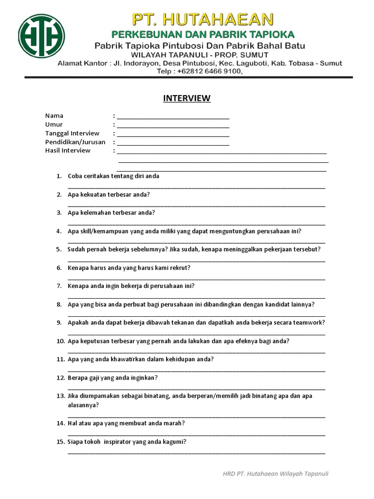 Formulir INTERVIEW 2018 | PDF