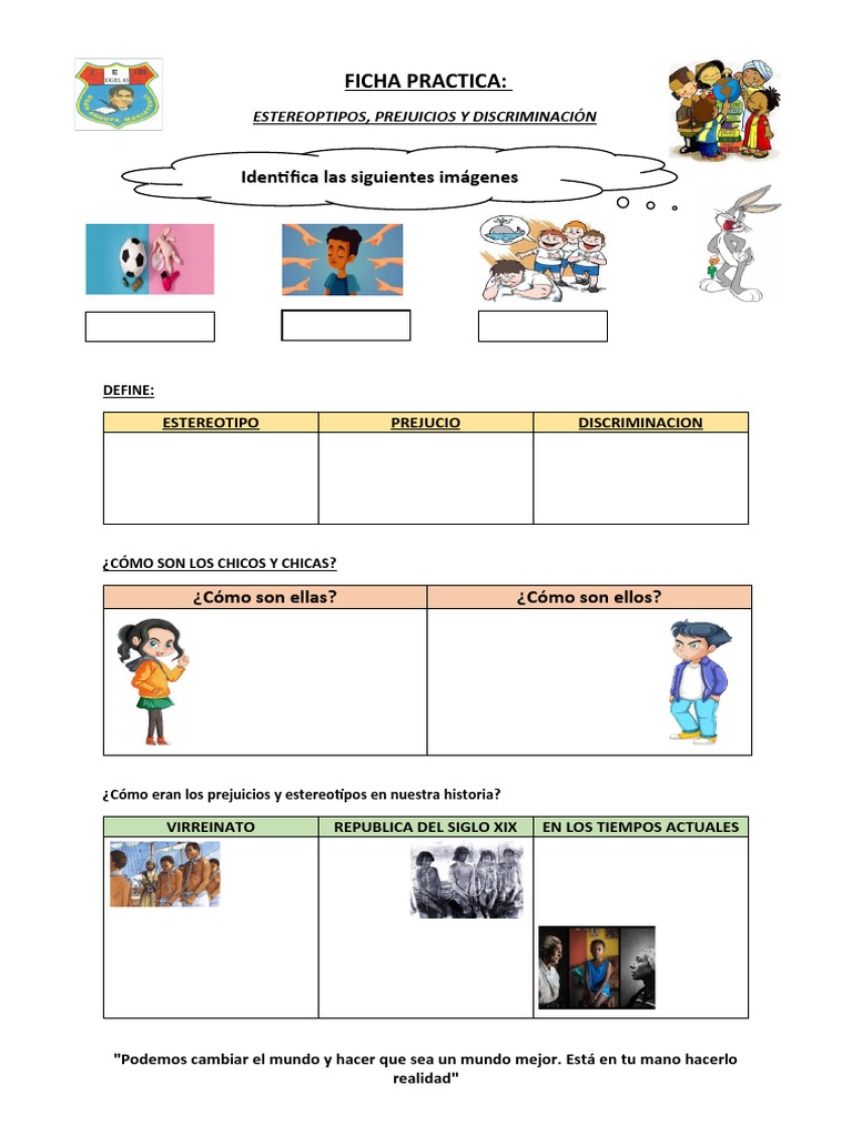 Ficha de Estereotipos, Discriminacion y Prejuicio | PDF