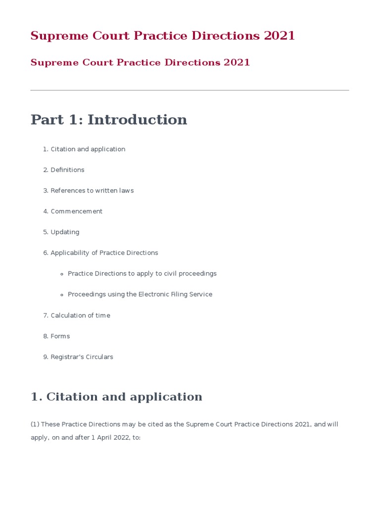 District Court Practice Directions Supreme