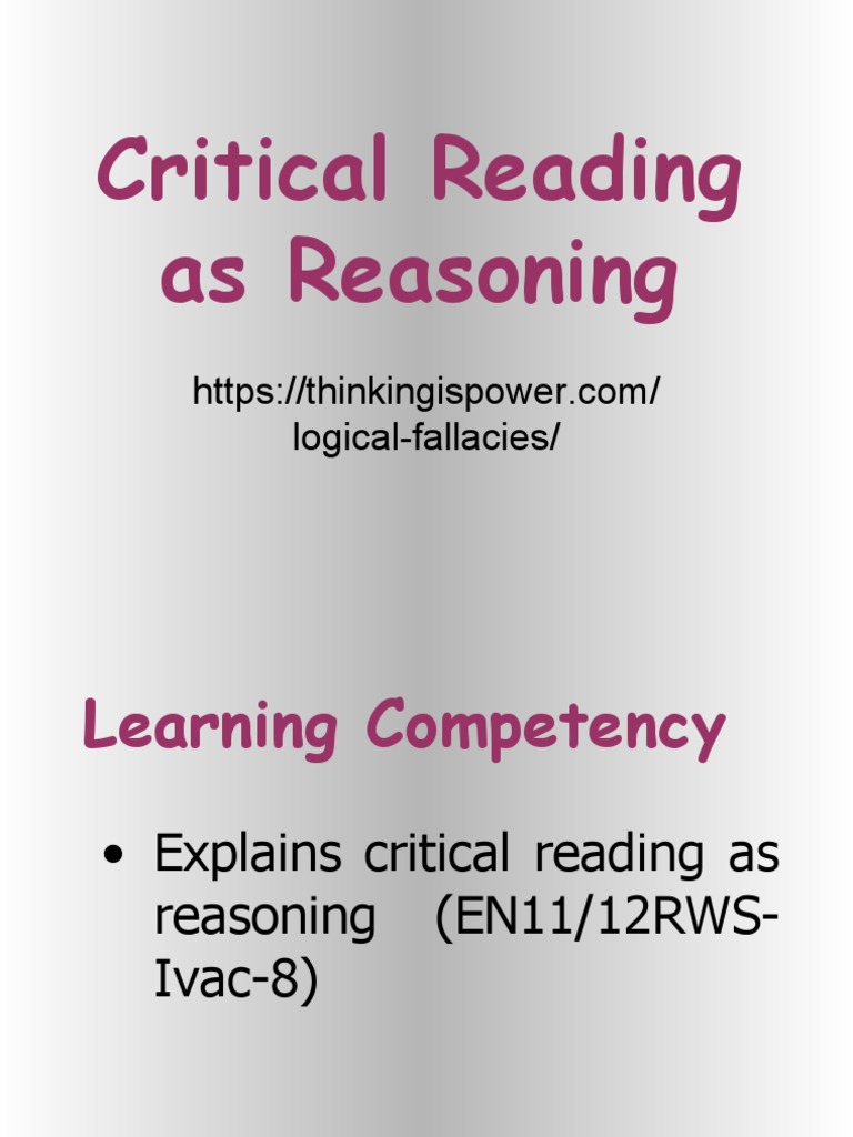 Critical Reading As Reasoning PDF