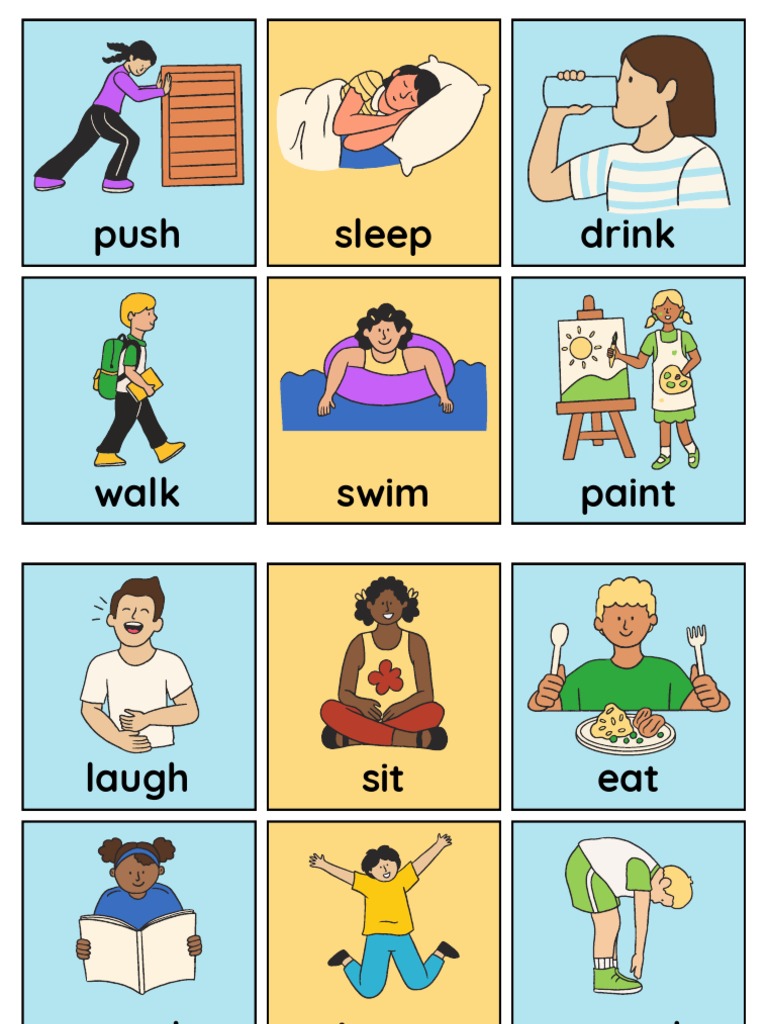 Blue Yellow Verbs English Flashcards PDF